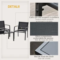 Outsunny Set de Gradina 4 bucati cu Masuta de cafea, 2 Scaune si o Panca in Metal, Negru(m-5)