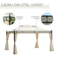 Outsunny Foisor cu Dublu Acoperis si 4 Prelate Laterale, Crem, 3x4m(m-5)