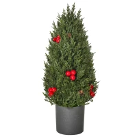 HOMCOM kerstboom 50 cm kerstboom cypress kerstboom met 7 rode bessen en 6 dennenappels kunstspar 170 takken voor tafel en bureau PVC PE groen Ø27 x 47 cm(m-11)
