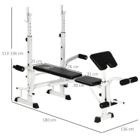 HOMCOM Weight Bench with Weight Rack, Chest Press, Leg Press, Armrest for Biceps Curls, Steel, Black+White(m-3)