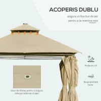 Outsunny Foisor de Gradina 3x4m din oțel cu Panouri Solare Lumini tip LED Kaki(m-4)