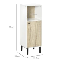 kleankin Armário Casa de Banho Móvel Baixo para Casa de Banho com Porta e Compartimento Aberto 31,5x30x91cm Carvalho e Branco(m-3)