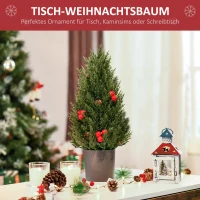 HOMCOM kerstboom 50 cm kerstboom cypress kerstboom met 7 rode bessen en 6 dennenappels kunstspar 170 takken voor tafel en bureau PVC PE groen Ø27 x 47 cm(m-6)