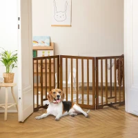 PawHut Poarta pentru caini pliabila cu picioare de sprijin, 3 panouri, Poarta de lemn pentru animale de companie pentru scarile , maro(m-10)