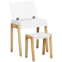 HOMCOM Ensemble table et chaise enfant style scandinave avec coffre de rangement 54,5 x 38 x 57,1 cm naturel et blanc(m-1)