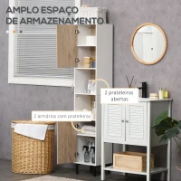 kleankin Coluna Casa de Banho Armário Alto Auxiliar de Casa de Banho com 2 Portas e 6 Prateleiras 31,5x30x169 cm Branco e Carvalho(m-4)