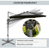Outsunn Umbrela de Gradina sau Terasa iluminatie LED si Panou solar, Gri(m-6)