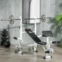 HOMCOM Weight Bench with Weight Rack, Chest Press, Leg Press, Armrest for Biceps Curls, Steel, Black+White(m-6)