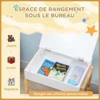 HOMCOM Ensemble table et chaise enfant style scandinave avec coffre de rangement 54,5 x 38 x 57,1 cm naturel et blanc(m-4)