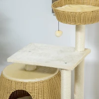 PawHut Arbre à chats sisal naturel grande niche plateforme jeu boule hamac peluche résine aspect rotin 60 x 49 x 130 cm beige(m-7)