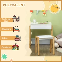 HOMCOM Ensemble table et chaise enfant style scandinave avec coffre de rangement 54,5 x 38 x 57,1 cm naturel et blanc(m-7)