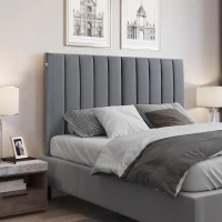 HOMCOM Tête de lit rembourrée panneau rembourrée panneau mural d'appoint revêtement en flanelle cadre en bois de caoutchouc 160 x 100 cm gris(m-2)