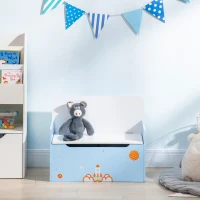 ZONEKIZ Baú Infantil 2 em 1 Baú de Armazenamento Organizador de Brinquedos com Tampa de Fechamento Seguro 60x30x50cm Azul(m-8)