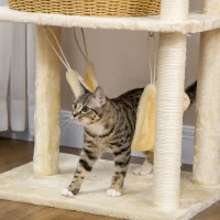 PawHut Arbre à chats sisal naturel grande niche plateforme jeu boule hamac peluche résine aspect rotin 60 x 49 x 130 cm beige(m-9)