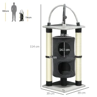 PawHut Árvore Arranhador para Gatos de 2 Níveis com Plataforma Postes de Juta e Bola Suspensa 39x39x114cm Cinza(m-3)