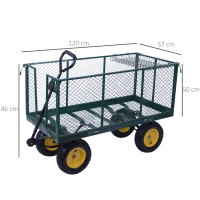 HOMCOM Large 4 Wheel Heavy Duty Garden Cart Truck Trolley Wheelbarrow - Green(m-3)