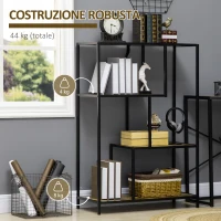 HOMCOM Libreria Moderna 4 Ripiani Stile Industriale in Legno e Metallo, 83x34x180cm, Marrone(m-6)