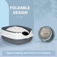 PawHut Foldable Cat Litter Tray with Lid, Deodorant, Scoop, White(m-7)