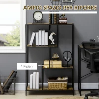 HOMCOM Libreria Moderna 4 Ripiani Stile Industriale in Legno e Metallo, 83x34x180cm, Marrone(m-4)
