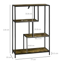 HOMCOM Libreria Moderna 4 Ripiani Stile Industriale in Legno e Metallo, 83x34x180cm, Marrone(m-3)