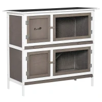 PawHut Conejera de Madera de 2 Pisos con Techo Asfáltico Bandejas Extraíbles y Rampa para 2 Conejos 100x47x91 cm Marrón(m-1)