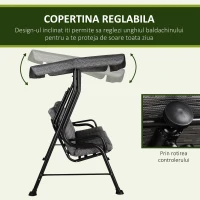 Outsunny Balansoar pentru Gradina pentru 3 Persoane cu Copertină Reglabilă și Perne, 200x120x170cm, Negru(m-4)