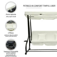 Outsunny sezlong gradina, rabatabil, 200×120×164cm, crem(m-8)