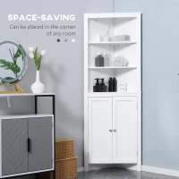 kleankin Triangle Bathroom Cabinet, Corner Bathroom Storage Unit with Cupboard and 3-Tier Shelves, Free Standing, White(m-4)