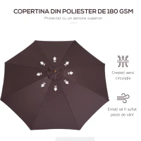 Outsunny Umbrela de Gradina cu Stalp din Lemn si Sipci, Parasolar pentru Exterior din Poliester, Φ300x250cm, Cafeniu(m-5)