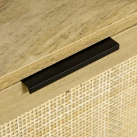 HOMCOM Bibliothèque style naturel 3 étagères placard 2 portes aspect bois et cannage 80 x 37 x 163 cm bois naturel(m-9)