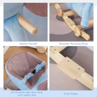 HOMCOM 2 In 1 Plush Baby Ride on Rocking Horse Elephant Rocker with Wheels Wooden Toy for Kids 32 Songs for 18+ Months (Blue)(m-7)