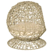 PawHut Wicker Cat Bed, Rattan Kitten Basket, Elevated Kitty House Cozy Cave with Soft Cushion Φ48 x 52cm Brown(m-9)