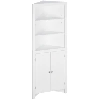 kleankin Triangle Bathroom Cabinet, Corner Bathroom Storage Unit with Cupboard and 3-Tier Shelves, Free Standing, White(m-1)