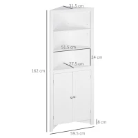 kleankin Triangle Bathroom Cabinet, Corner Bathroom Storage Unit with Cupboard and 3-Tier Shelves, Free Standing, White(m-3)
