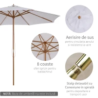 Outsunny Umbrela din Lemn Umbrela Soare pentru Gradina Balcon Alb 3 m(m-5)