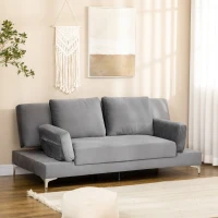 HOMCOM Canapea extensibila dubla cu cotiere reglabile in 9 pozitii si perne detasabile, eucalipt si structura metalica, gri(m-10)