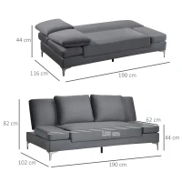 HOMCOM Canapea extensibila dubla cu cotiere reglabile in 9 pozitii si perne detasabile, eucalipt si structura metalica, gri(m-3)