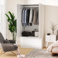 HOMCOM Dulap alb cu cuier pentru haine si 2 sertare glisante pentru dormitor din PAL, 100x60x200 cm(m-11)