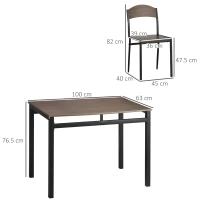 HOMCOM Set de sufragerie 5 piese cu 1 masa dreptunghiulara 100x63x76,5 cm si 4 scaune 45x40x82 cm, otel si MDF, maro negru(m-3)