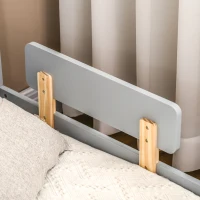 ZONEKIZ Pat pentru copii 3-6 ani cu stele si luna din MDF si PAL, 143x76x49 cm, culoare gri si lemn(m-8)