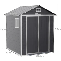 Outsunny Gerätehaus mit Fenster Aluminium Geräteschuppen mit Schloss Schlüssel Gartenhaus Garten Schuppen Grau PVC 186 x 183,5 x 218 cm(m-3)