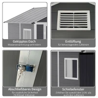 Outsunny Gerätehaus mit Fenster Aluminium Geräteschuppen mit Schloss Schlüssel Gartenhaus Garten Schuppen Grau PVC 186 x 183,5 x 218 cm(m-5)