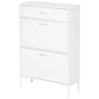 HOMCOM Dulap modern pentru pantofi, 12 perechi de pantofi cu 2 usi si sertar, din PAL, MDF si metal, 75x26x110 cm, alb(m-11)
