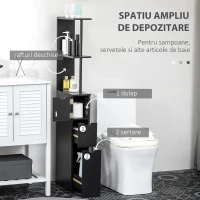 HOMCOM Dulap cu coloana din lemn ce economie de spatiu, dulap de baie cu rafturi, dulap si sertare, negru, 15x33x136cm(m-4)