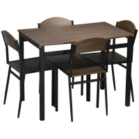 HOMCOM Set de sufragerie 5 piese cu 1 masa dreptunghiulara 100x63x76,5 cm si 4 scaune 45x40x82 cm, otel si MDF, maro negru(m-11)