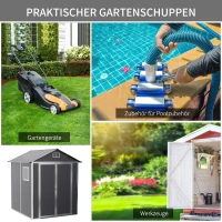 Outsunny Gerätehaus mit Fenster Aluminium Geräteschuppen mit Schloss Schlüssel Gartenhaus Garten Schuppen Grau PVC 186 x 183,5 x 218 cm(m-6)