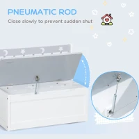 ZONEKIZ Cufar de jucarii moderna 2 in 1, scaun pentru copii, MDF si lemn de pin, 60x30x50 cm, alb si gri(m-5)