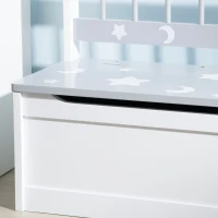 ZONEKIZ Cufar de jucarii moderna 2 in 1, scaun pentru copii, MDF si lemn de pin, 60x30x50 cm, alb si gri(m-9)