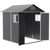 Outsunny Gerätehaus mit Fenster Aluminium Geräteschuppen mit Schloss Schlüssel Gartenhaus Garten Schuppen Grau PVC 186 x 183,5 x 218 cm(m-9)