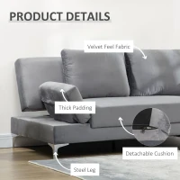 HOMCOM Canapea extensibila dubla cu cotiere reglabile in 9 pozitii si perne detasabile, eucalipt si structura metalica, gri(m-7)